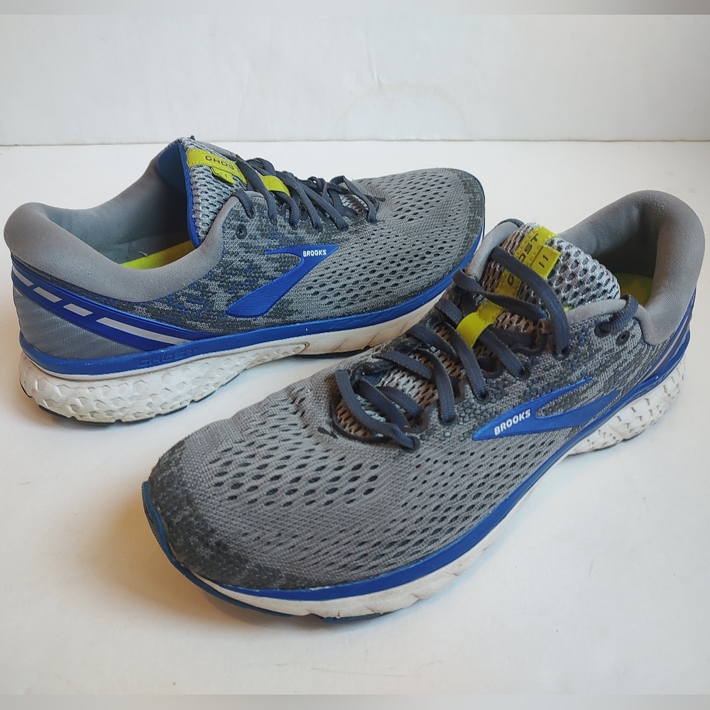 Brooks Ghost 11 Running Sneakers Grey Blue Lace Up Mesh Run Sporty Shoes Men's